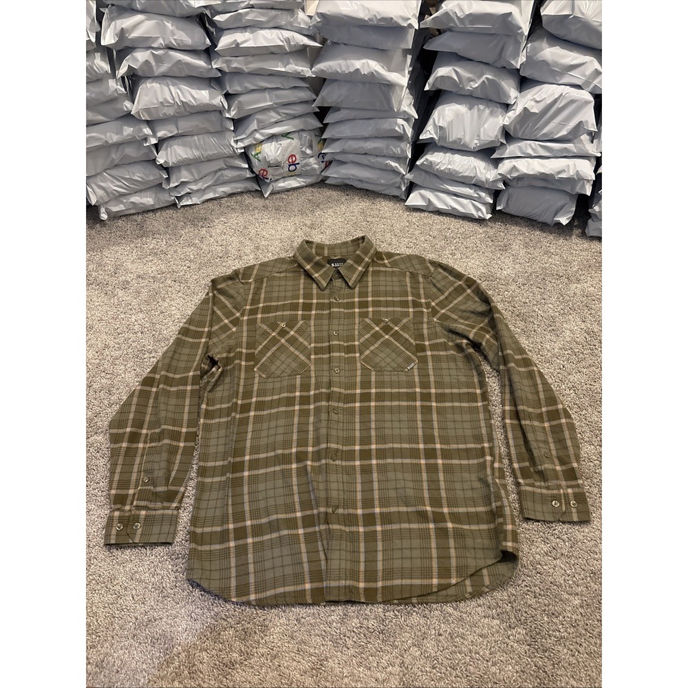 5.11 Tactical XL Green Plaid Flannel Long Sleeve Button Shirt 72173 Mens 511